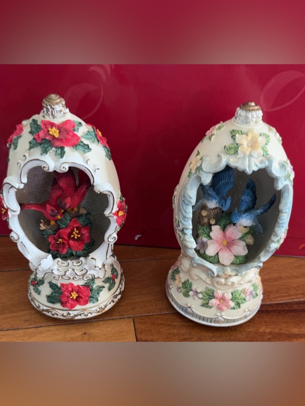Hand Painted Resin Collector Egg Music Boxes. Set of two